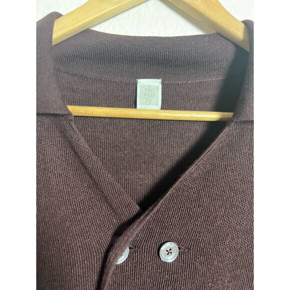 Eleventy Brown Wool Knit Collared Button Front Preppy Pullover Sweater Size M - Picture 7 of 8